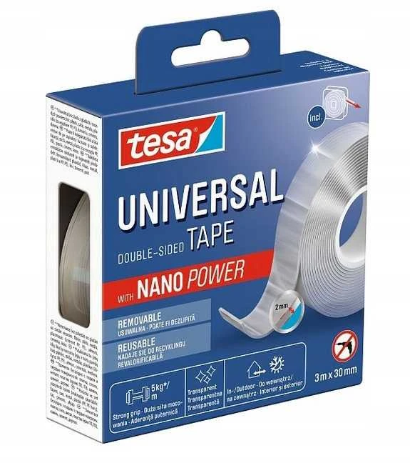 Dvipusė lipni juosta Tesa Universal, dvipusė, 3 m x 3 cm