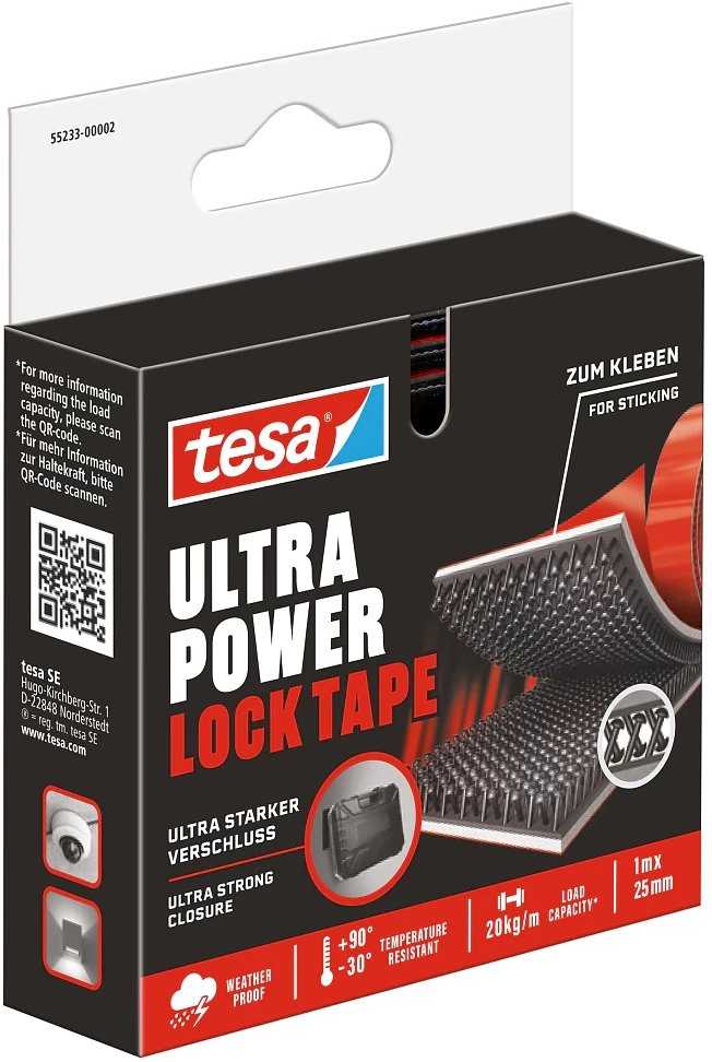 Rzep Lipni juosta, vidinė/išorinė, „Ultrapowerlock“, 1 pora, 1 m: 25 mm, juoda
