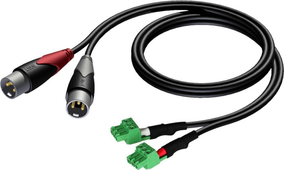 Procab Kabelis 2x XLR kištukas - 2x elektrinis kubas (3 poliai - 3,81 mm) 1m -CLA834/1