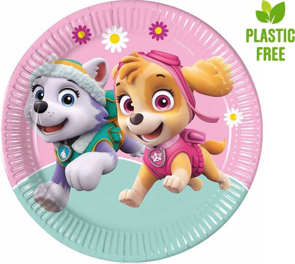 PROCOS Popierinės lėkštutės Psi Patrol Skye & Everest, 23 cm, 8 vnt. (be plastiko)