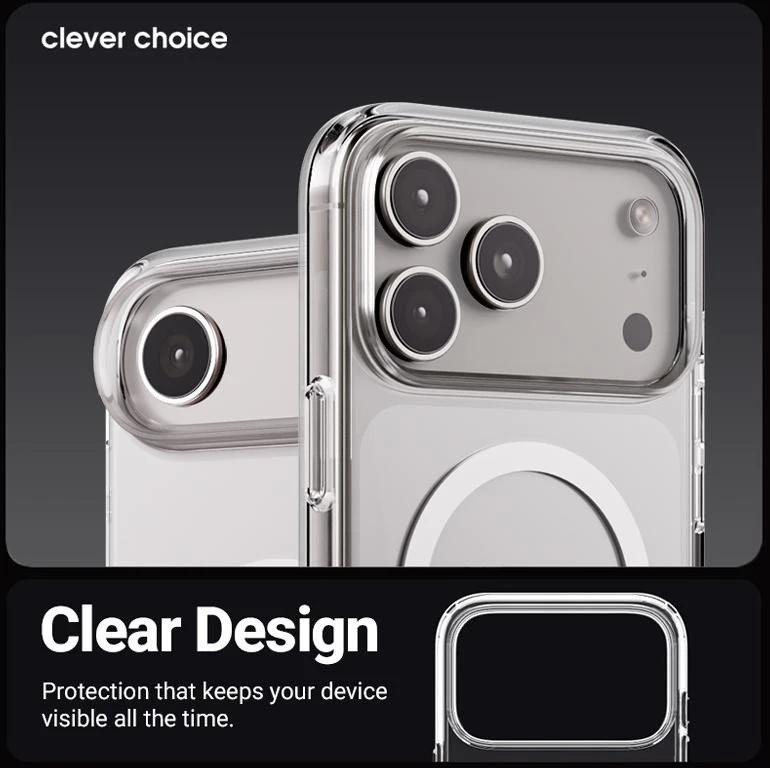 „Crong Clear MAG“ dėklas – „MagSafe Apple iPhone 17 Pro Max“ skaidrus