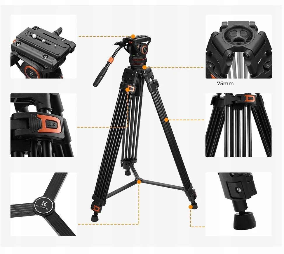 Profesionalus K&F filmavimo trikojis su oleohidrauline galvute 192cm / KF09.147