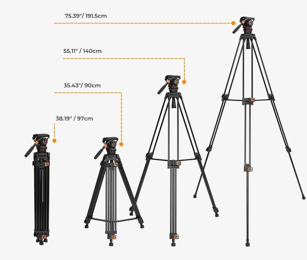 Profesionalus K&F filmavimo trikojis su oleohidrauline galvute 192cm / KF09.147