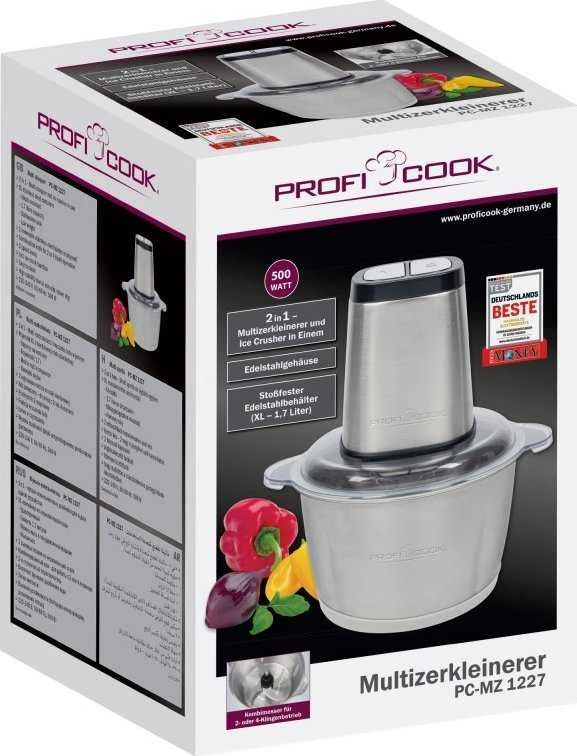 Profi Cook Maisto Smulkintuvas - PROFICOOK PC-MZ 1227 Sidabrinis Proficoook PC-MZ 1227 Galingas Maisto Smulkintuvas, Nerūdijančio Plieno