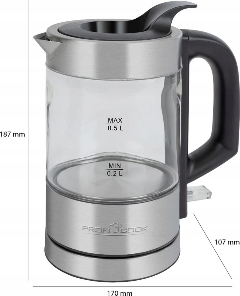 Profi Cook ProfiCook PC-WKS 1228 G electric virdulys 0.5 L 1100 W Nerūdijantis plienas, Transparent