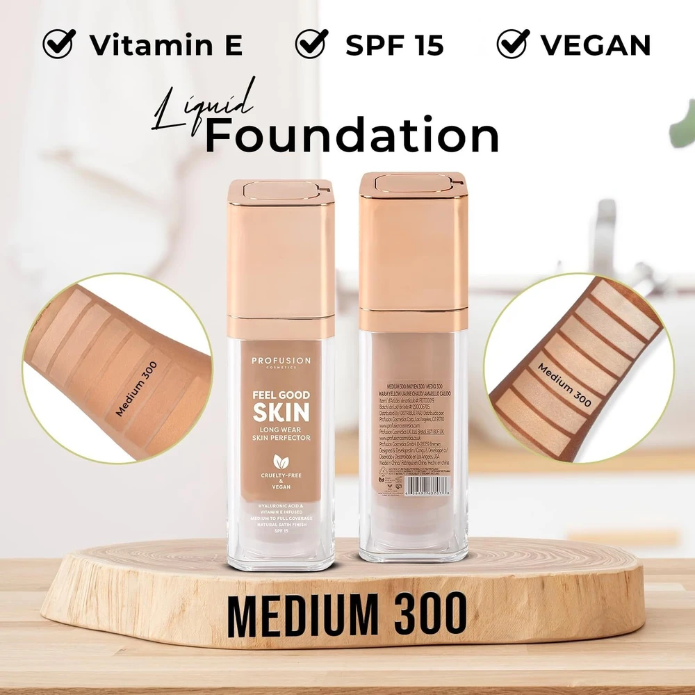 Profusion Cosmetics Feel Good Skin Satin Finish Liquid Foundation 300 Medium SPF 15, 30 ml