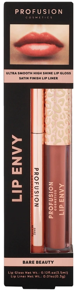 Set Profusion Cosmetics: Lip Envy Bare Beauty lūpų blizgis 3,5 ml + Lip Envy Bare Beauty lūpų kontūro pieštukas 0,3 g