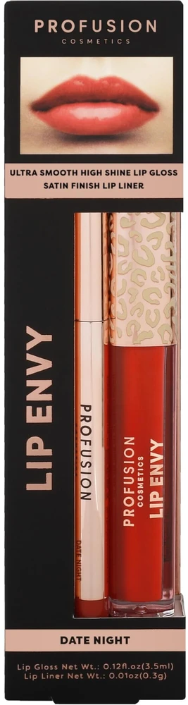 Set Profusion Cosmetics: Lip Envy Date Night lūpų blizgis 3,5 ml + Lip Envy Date Night lūpų pieštukas 0,3 g
