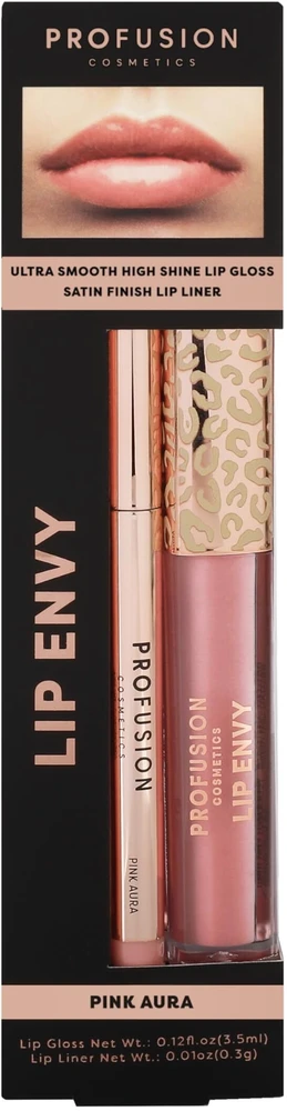 Set Profusion Cosmetics: Lip Envy Rožinė Aura Lūpų blizgis 3.5 ml + Lip Envy Rožinė Aura Lip Liner 0.3 g
