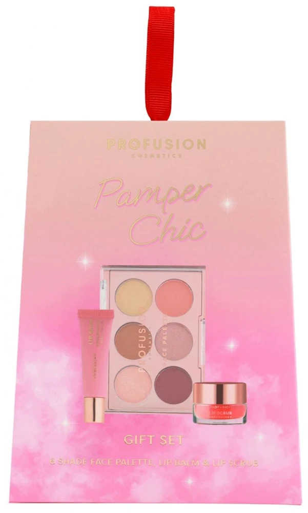 Set Profusion Cosmetics: Nudes Eyeshadow Palette 6 Shades, 9 g + Strawberry Hydrating Lūpų balzamas, 12 ml + Strawberry Lip Scrub, 15 g