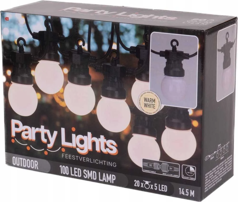 KOOPMAN SODO GIRLIANDA PARTY LIGHTS 20LED G50 SU LAIKMAČIU, JUNGAMA, 331456