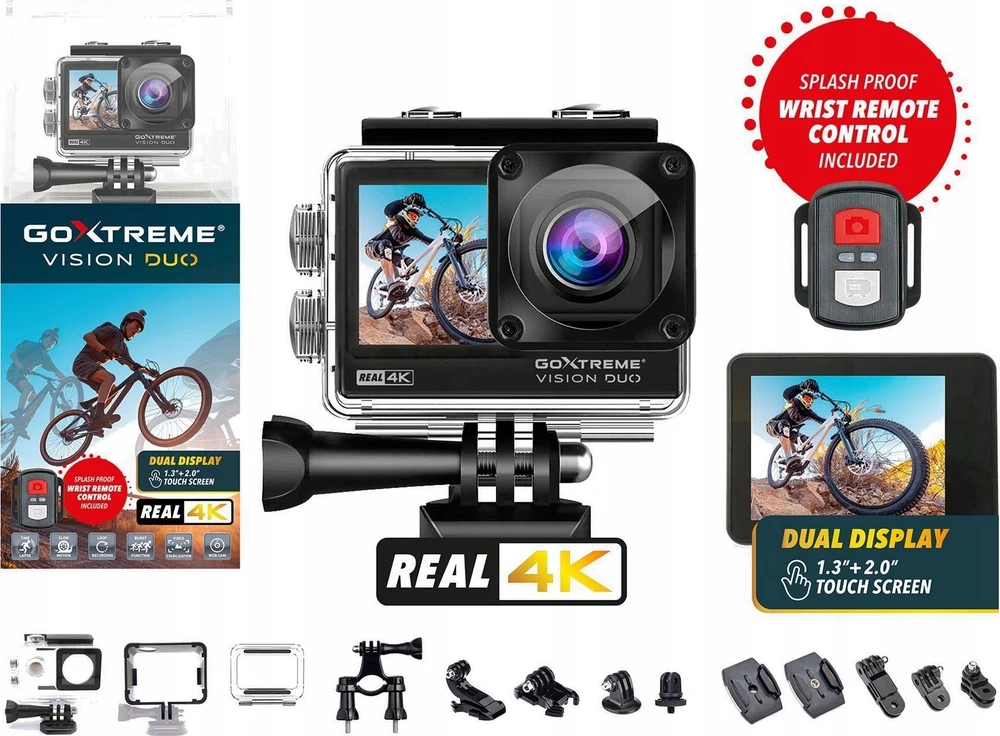 EASYPIX | GoXtreme Vision DUO 4K | Jutiklinis ekranas | Atsparus vandeniui | Wi-Fi