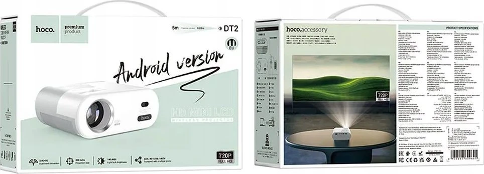 Projektorius HD Ready Hoco su Android programine įranga Wi-Fi Bluetooth 720P DT2 baltas