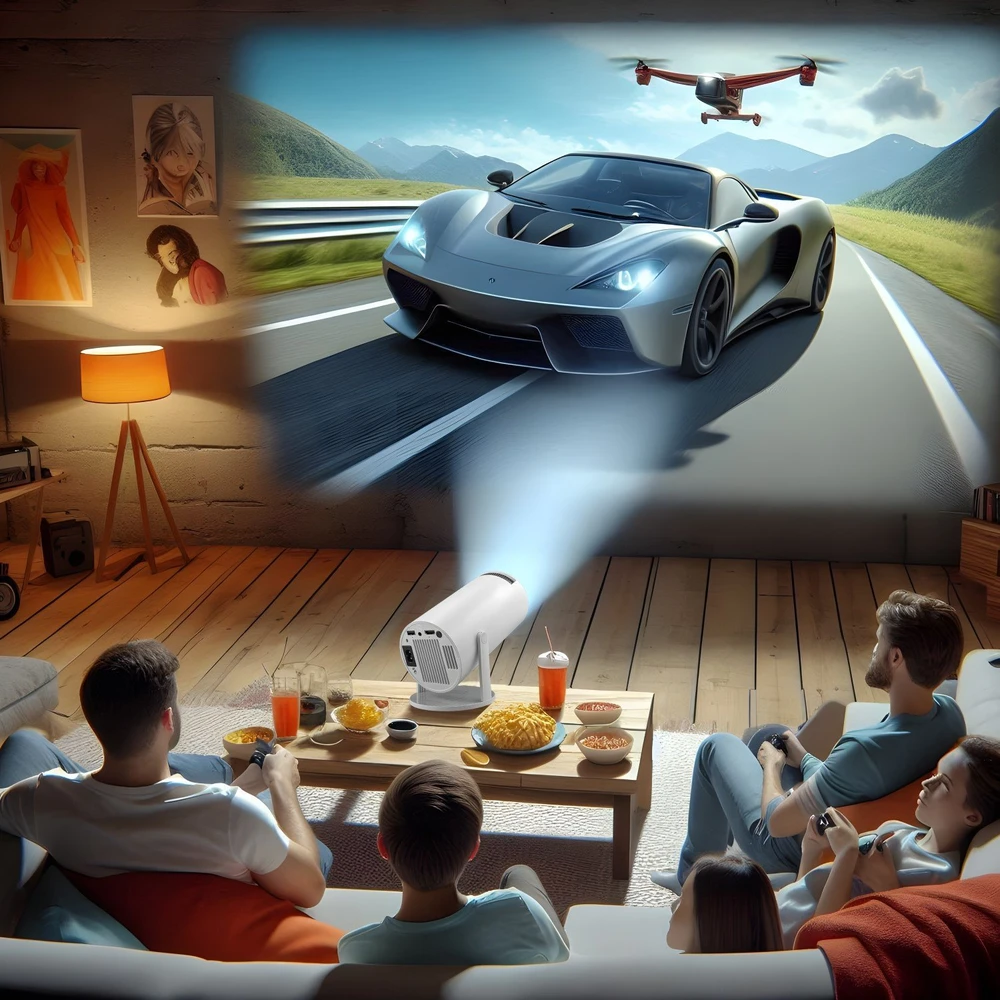 Projektorius „Android TV Wi-Fi Full HD“ nešiojamas išmanusis rotacinis garsiakalbis