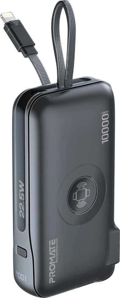 „Promate PowerPack-10i“ įkroviklis-išorinė baterija 22 W / 10000 mAh / USB-C / QC3.0 / iWatch 2,5 W / 220 V ES/JAV/JK