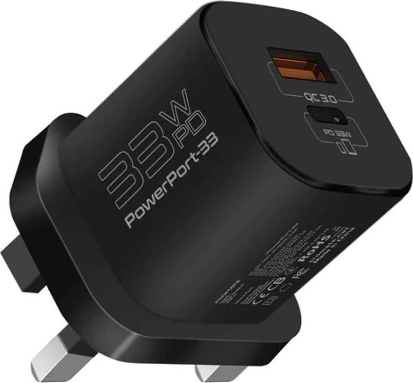 PROMATE PowerPort-33 GaNFast įkroviklio adapteris 33W / USB-C PD / USB-A