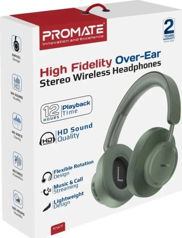 „Promate Takt“ belaidės ausinės su „Bluetooth 5.4“ / AUX