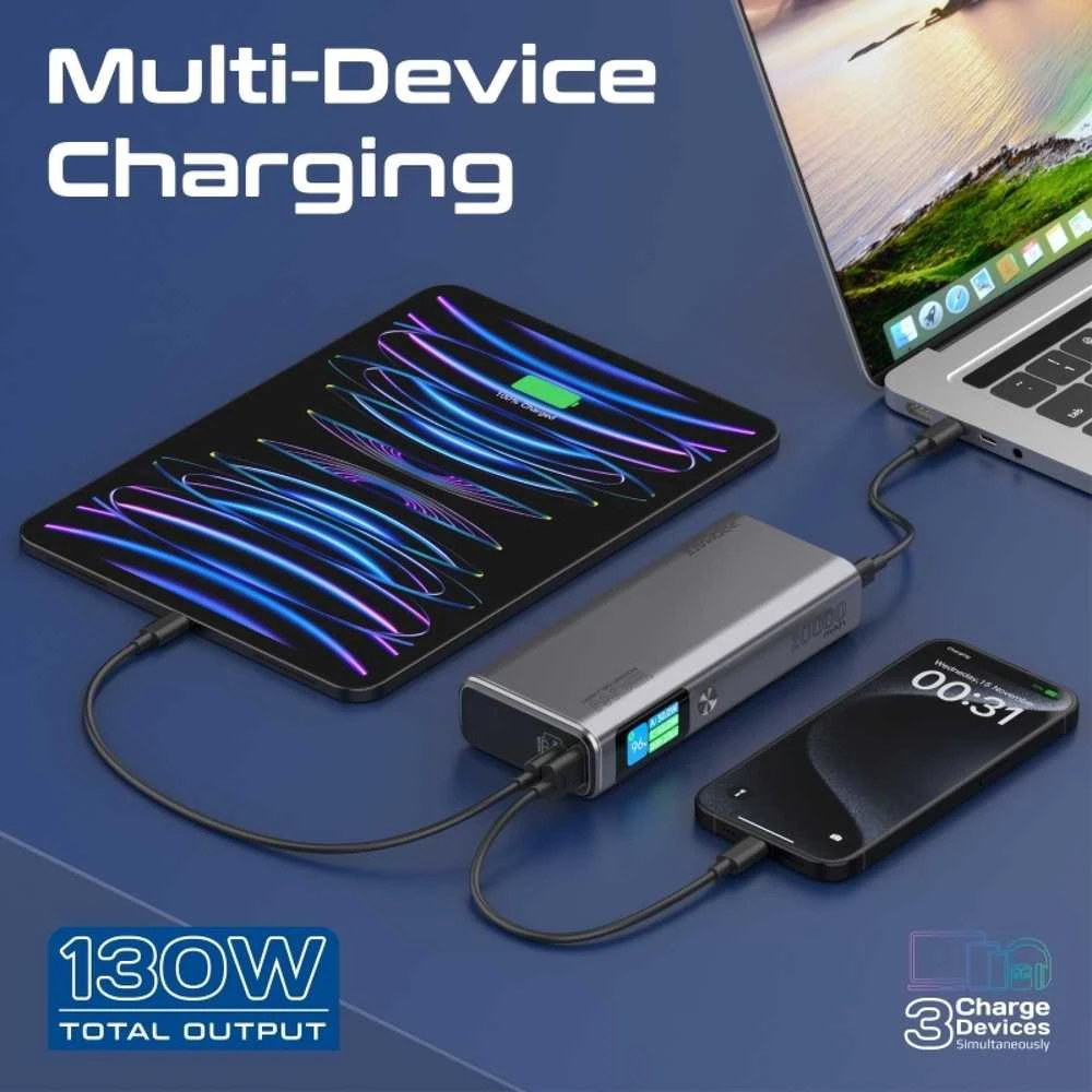 „Promate Titan-130“ išorinė baterija, 130 W / 20000 mAh / USB-C PD / QC3.0