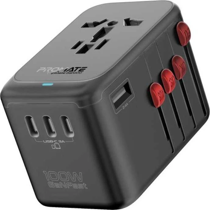 „Promate TripMate-GaN100 GaNFast™“ kelių prievadų sieninis įkroviklis, 100 W / ES/JAV/JK/AU
