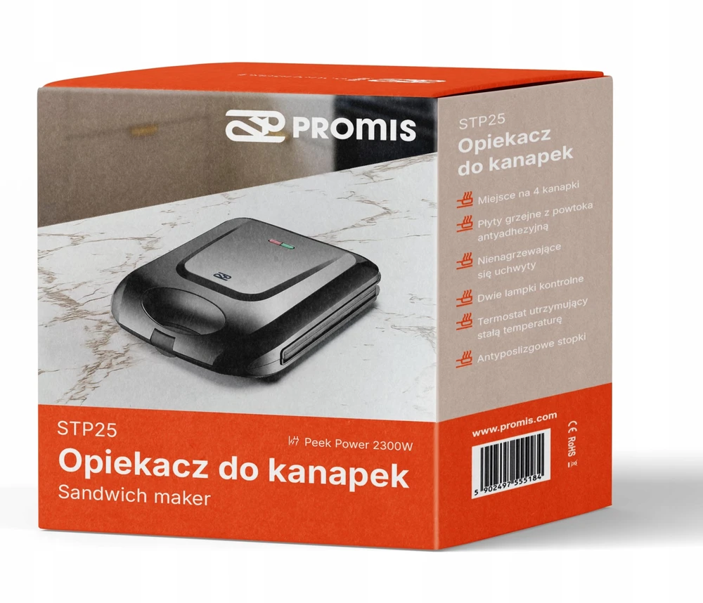 Sumuštinių keptuvas Promis STP 25 XXL sandwich maker, 4 toasts, 1400 W, juodas