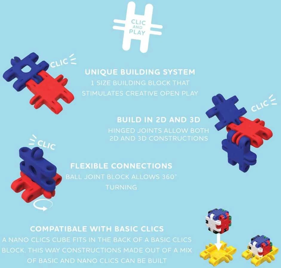 Clics toys Creative Statybiniai kaladėlės „Nano Clics“ – kūrybingi statybininkai – 500 elementų (NC003)