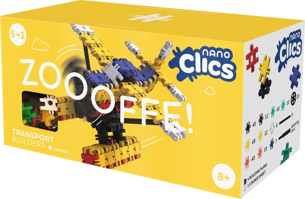 Clics toys Statybiniai kaladėlės „Nano Clics“ – Transporto konstruktoriai – 250 elementų (NC007)