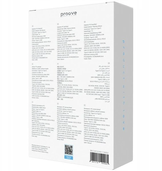 PROOVE Įkroviklis Tinklo įkroviklis 230v 30w USB-C USB Type-c + USB Kabelis 1m 60w USB-C / Wcsp23011002 / Silicone Power 2 / Balta