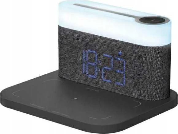 Proove 3-in-1 naktinis prie lovos šviestuvas + Alarm clock Day & Night LED 1200mAh 3W belaidis įkroviklis 15W pilkos spalvos