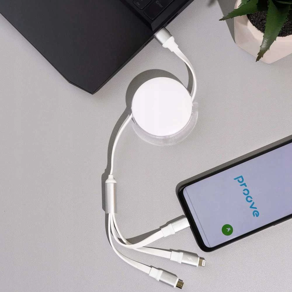 PROOVE USB laidas USB-A - USB-C + microUSB + Lightning 1,2 m, baltas (SB9453)