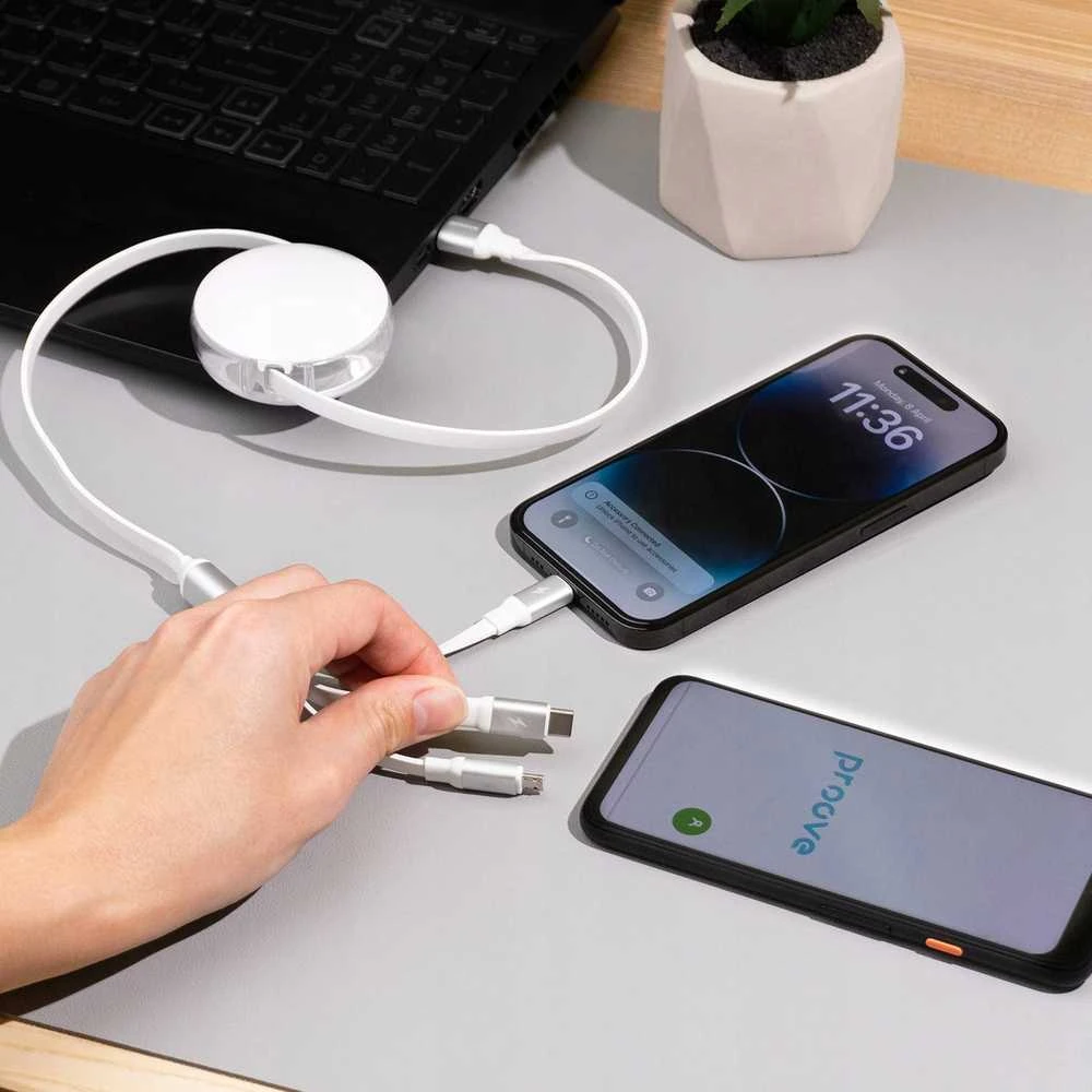 PROOVE USB laidas USB-A - USB-C + microUSB + Lightning 1,2 m, baltas (SB9453)