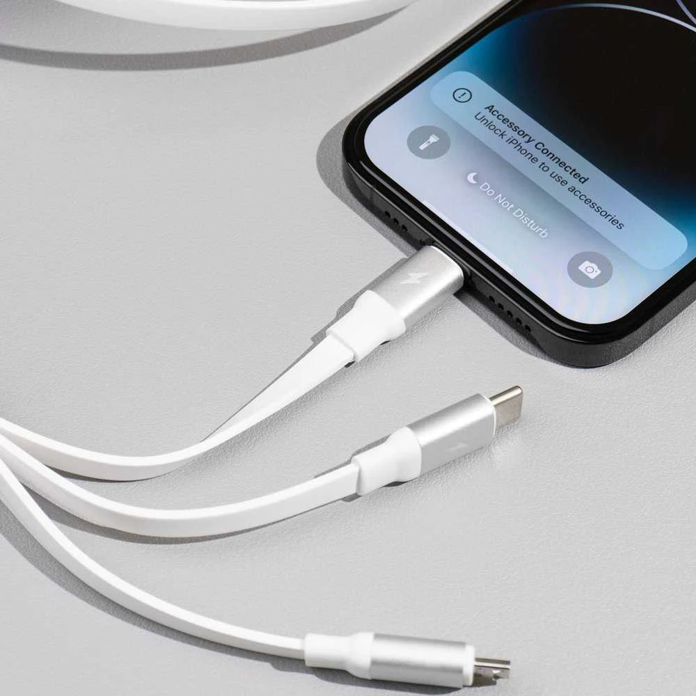 PROOVE USB laidas USB-A - USB-C + microUSB + Lightning 1,2 m, baltas (SB9453)