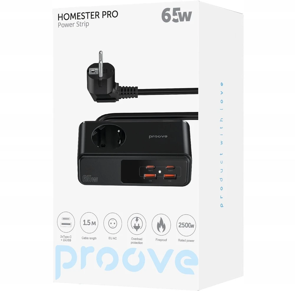 PROOVE Homester Pro įkroviklis Maitinimo juosta 2x USB 2x USB-C 65W (SB10606)