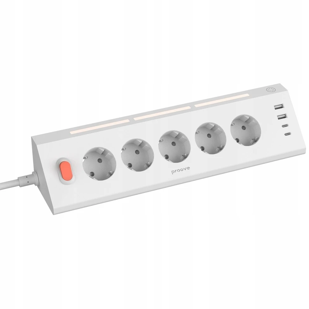 PROOVE Prism kištukinis lizdas Apsauga nuo viršįtampių Maitinimo prailgintuvas 5xAC 2x USB 2x USB-C 1,6 m (SB10605)