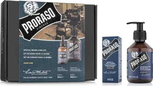 Barzdos priežiūros rinkinys Proraso Duo Pack Azur Lime Beard Oil & Shampoo, 1vnt