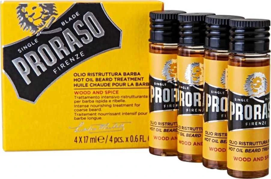 Proraso Wood & Spice Karštas aliejus barzdos priežiūrai, 4x17 ml