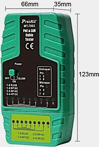Proskit PoE ir LAN tinklų kabelių testeris, RJ11/RJ12/RJ45, Pros'sKIt