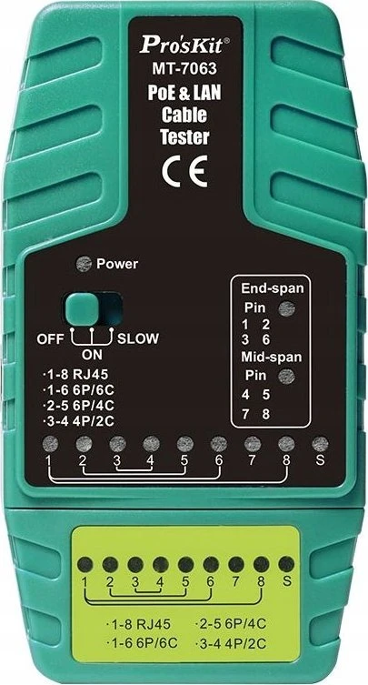 Proskit PoE ir LAN tinklų kabelių testeris, RJ11/RJ12/RJ45, Pros'sKIt