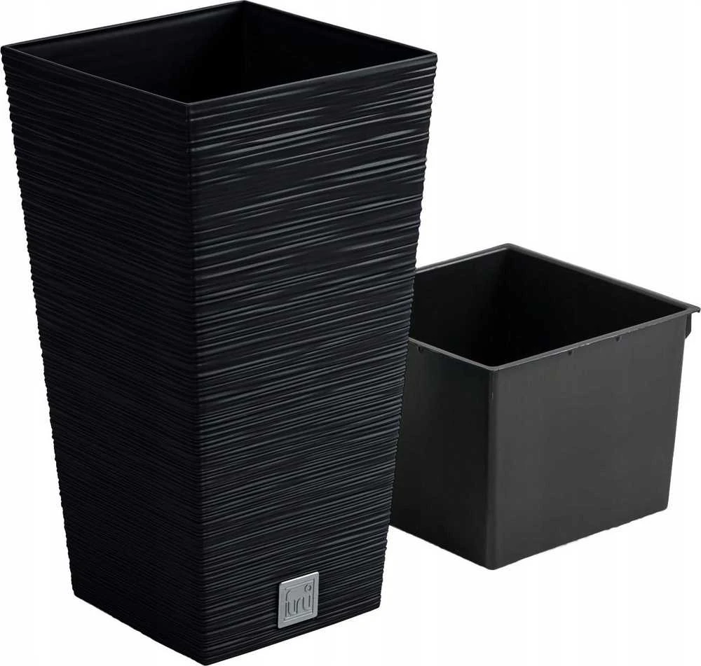 Prosperplast Vazonas FURU SQUARE LOW su įdėklu 11,4/5 L 200x200x380 mm antracito sp. Prosperp