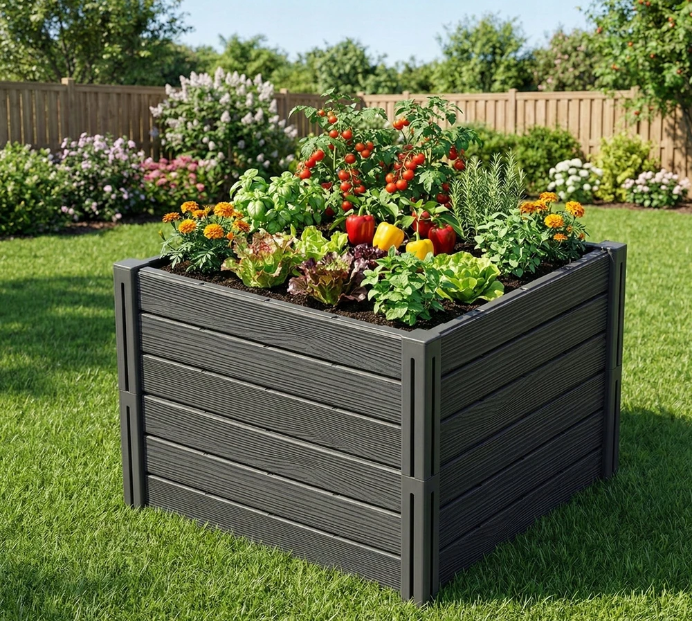 PROSPERPLAST DARŽO DĖŽĖ-SODO RABATĖ BASE PLANET 61,8×61,8x46cm ANTRACITO SPALVOS