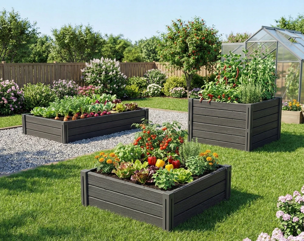 PROSPERPLAST DARŽO DĖŽĖ-SODO RABATĖ BASE PLANET 61,8×61,8x46cm ANTRACITO SPALVOS