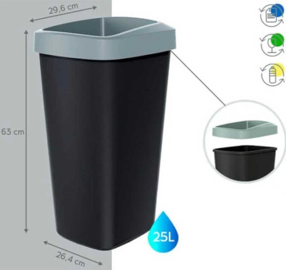 Prosperplast šiukšlių dėžės 3x25 l su skirtingomis spalvomis
