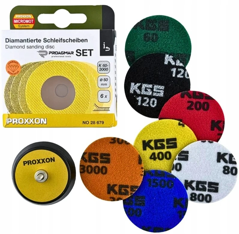 Deimantinių šlifavimo lapelių rinkinys PROXXON 50mm K60-K3000