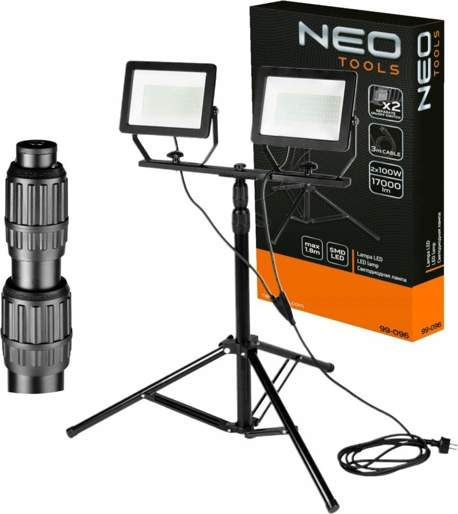 Neo Tools Reflektor Dvigubas prožektorius 2 x 100 W SMD LED 2 x 8500 lm ant 1,8 m stovo