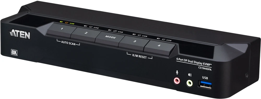 Aten KVMP perjungiklis 4 USB 3.0 prievadai 8K DP dvigubas ekranas