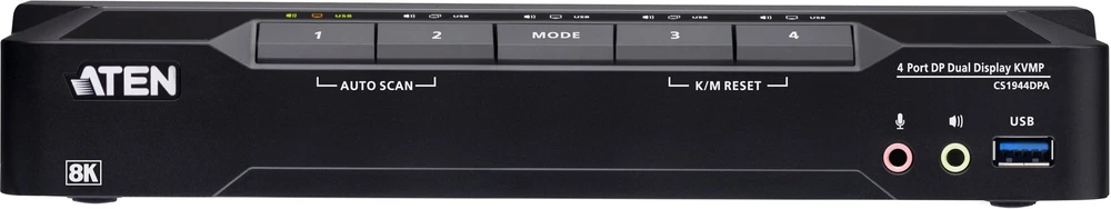Aten KVMP perjungiklis 4 USB 3.0 prievadai 8K DP dvigubas ekranas