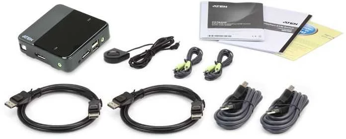 Aten 2 prievadų USB DisplayPort / garso KVM jungiklis (palaiko 4K UHD) | Aten | 2 prievadų USB DisplayPort / garso KVM jungiklis (palaiko 4K ir pridedami laidai)