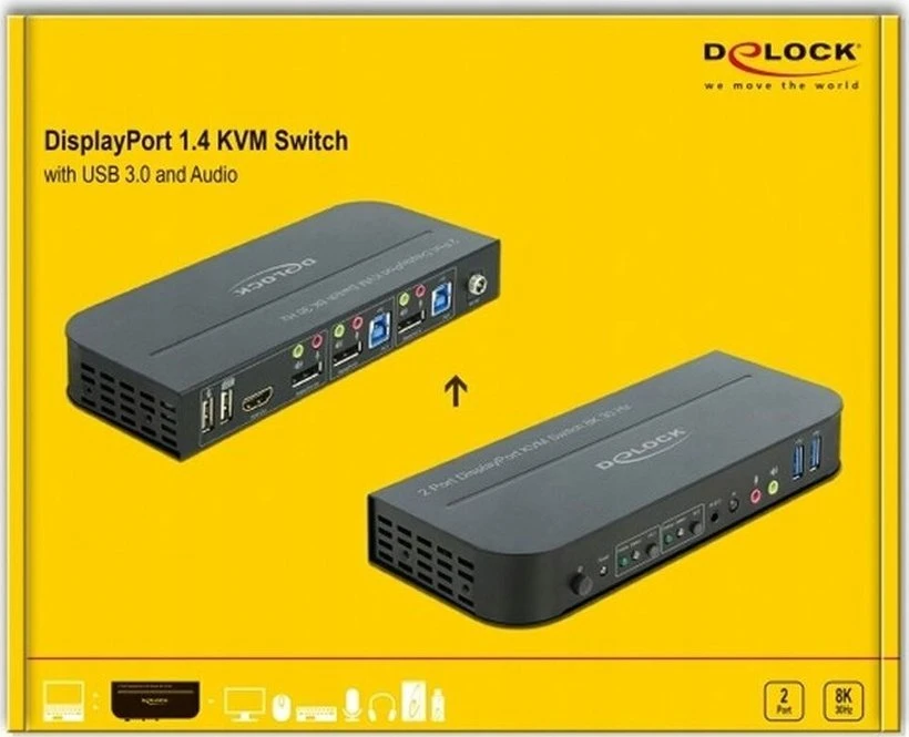 Delock DisplayPort 1.4 KVM Switch 8K 30 Hz su USB 3.0 ir garsu