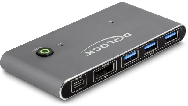 „Delock“ „DisplayPort KVM“ jungiklis, 8K, 30 Hz, su USB, 5 Gbps