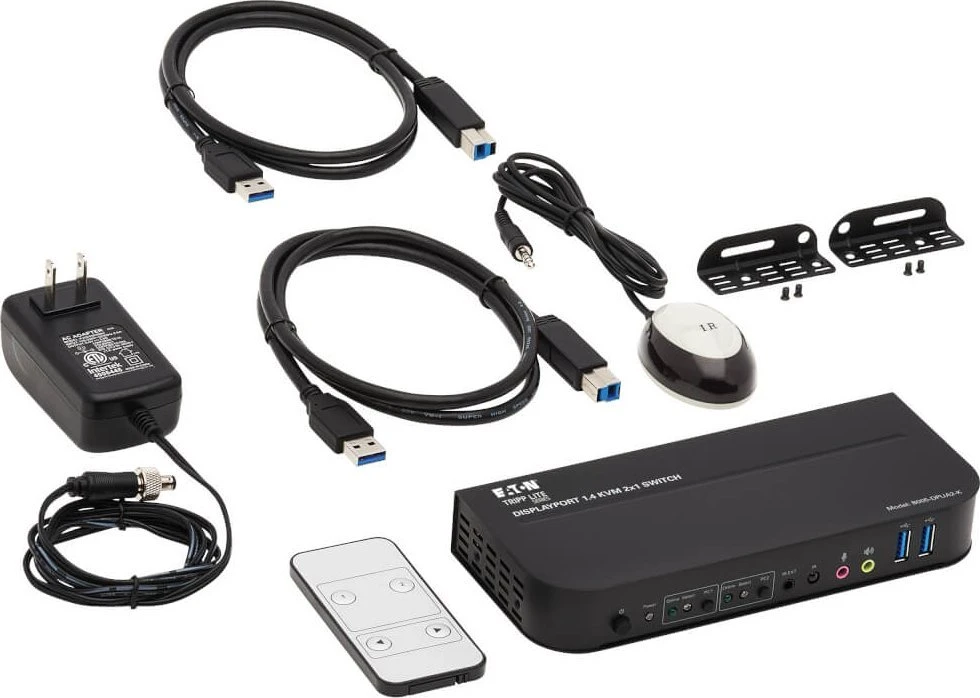 Przełącznik Eaton Eaton Tripp Lite series DisplayPort USB KVM Switch 2-Port 4K 60Hz HDR DP 1.4 USB Cables - KVM-/Audio-/USB-Switch - 2 x KVM/Audio/USB - 1 lokaler Benutzer - Desktop