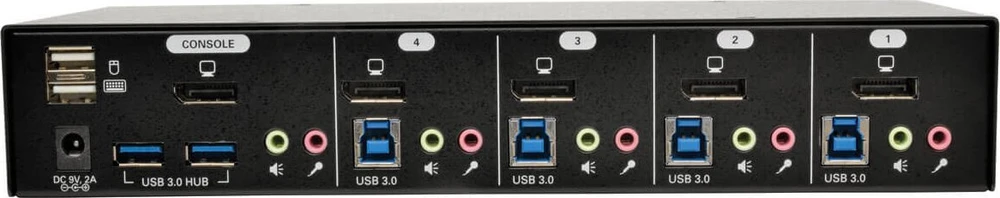 Przełącznik Eaton Tripp Lite series 4-Port DisplayPort KVM Switch w/Audio, Cables and USB 3.0 SuperSpeed Hub - KVM-/Audio-/USB-Switch - 4 x KVM/Audio/USB - 1 lokalny użytkownik - Desktop